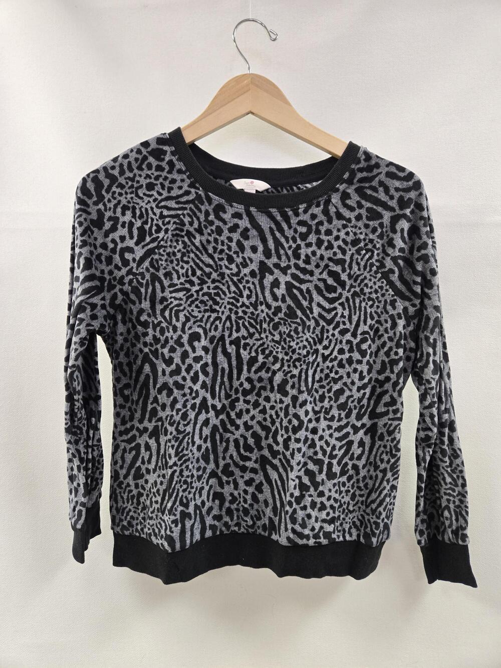 Secret Treasures Sweater Womens Small Gray Leopard Print Crewneck Pullover Top